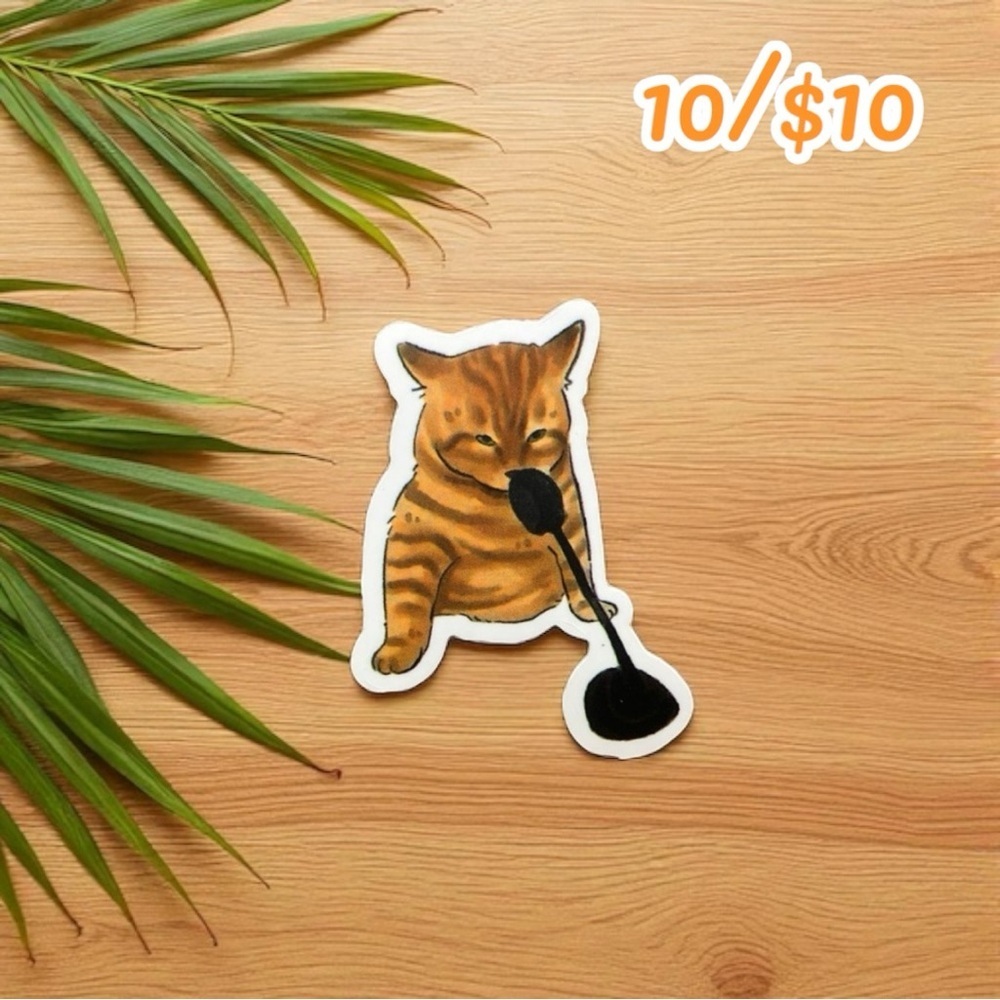 Funny Cat Microphone Meme Sticker – 2” Vinyl